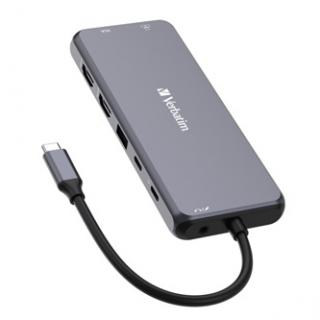 USB (3.2) hub 14-port, 32154, šedý, dĺžka kábla 15cm, Verbatim, 2x USB C, 5x USB A, 2x HDMI, čítačka SD/micro SD