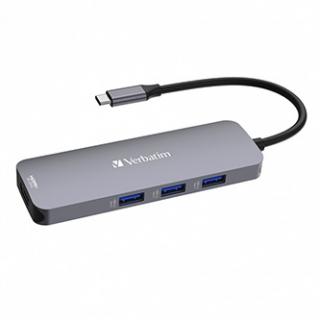 USB (3.2) hub 8-port, 32151, šedá, dĺžka kábla 15cm, Verbatim, 1x USB C, 3x USB A, 2x HDMI, 1x SD 3.0