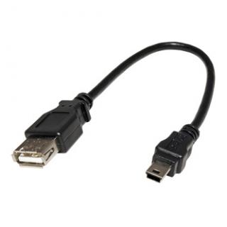 USB kábel (2.0), miniUSB samec - USB A samica, 0.2m, čierny