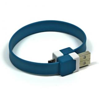 USB kábel (2.0), USB A samec - microUSB samec, 0.25m, modrý, náramok