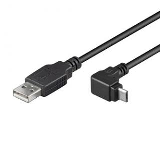 USB kábel (2.0), USB A samec - microUSB samec, 1.8m, lomený 90°, čierny