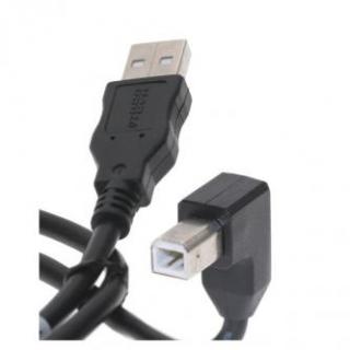 USB kábel (2.0), USB A samec - USB B samec, 2m, lomený 90°, čierny