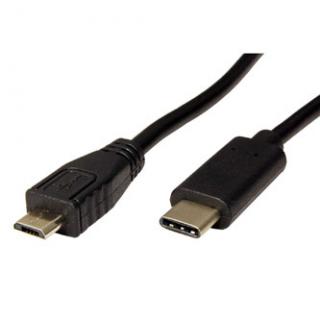 USB kábel (2.0), USB C samec - microUSB samec, 0.6m, guľatý, čierny, plastic bag
