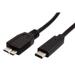 USB kábel (3.0), USB C samec - USB micro B samec, 0.5m, guľatý, čierny, plastic bag