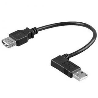 USB predlžovačka (2.0), USB A samec - USB A samica, 0.1m, lomený 90°, čierny