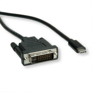 USB/Video kábel, DP Alt Mode, USB C samec - DVI (24+1) samec, 1 m, guľatý, čierny, plastic bag