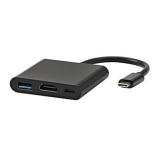 USB/Video prevodník + HUB, DP Alt Mode, USB C samec - HDMI samica + USB C samica (PD) + USB A samica, čierny, All New box 4K2K@30H