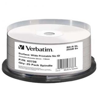 Verbatim BD-R, Single Layer Wide Printable No ID Surface Hard Coat, 25GB, cake box, 43738, 6x, 25-pack, pre archiváciu dát