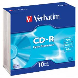 Verbatim CD-R, 43415, Extra Protection, 10-pack, 700MB, 52x, 80min., 12cm, bez možnosti potlače, slim box, PROMO, pre archiváciu d