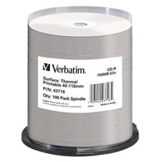 Verbatim CD-R, 43718, Thermal Printable - No ID Brand, 100-pack, 700MB, 52x, 80min., 12cm, spindle, pre archiváciu dát