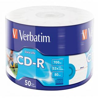 Verbatim CD-R, 43794, Inkjet Printable, 50-pack, 700MB, 50x, 80min., 12cm, wrap, pre archiváciu dát