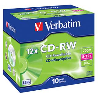 Verbatim CD-RW, 43148, SERL Scratch Resistant, 10-pack, 700MB, 12x, 80min., 12cm, bez možnosti potlače, jewel box, pre archiváciu