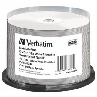 Verbatim DVD-R, Wide Printable Waterproof No ID Brand, 43734, 4.7GB, 16x, spindle, 50-pack, 12cm, pre archiváciu dát