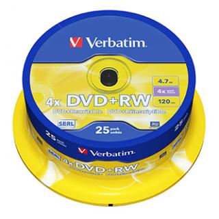 Verbatim DVD+RW, Matt Silver, 43489, 4.7GB, 4x, spindle, 25-pack, bez možnosti potlače, 12cm, pre archiváciu dát