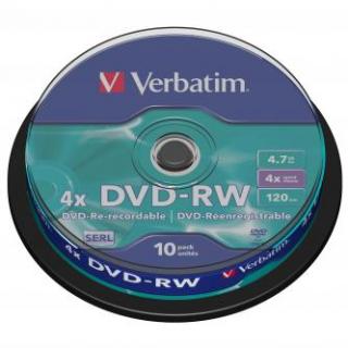 Verbatim DVD-RW, Matt Silver, 43552, 4.7GB, 4x, spindle, 10-pack, bez možnosti potlače, 12cm, pre archiváciu dát