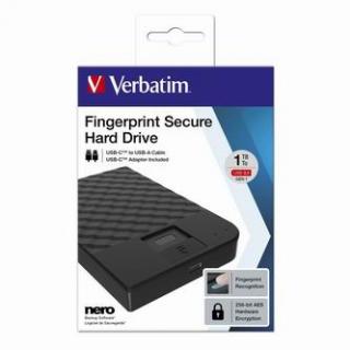 Verbatim externý pevný disk, Fingerprint Secure HDD, 2.5", USB 3.0 (3.2 Gen 1), 1TB, 53650, čierny, šifrovaný s čítačkou odtlačkov