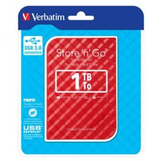 Verbatim externý pevný disk, Store N Go, 2.5", USB 3.0 (3.2 Gen 1), 1TB, 53203, červený