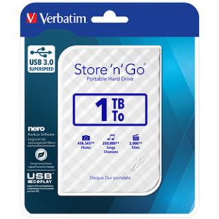 Verbatim externý pevný disk, Store N Go, 2.5", USB 3.0 (3.2 Gen 1), 1TB, 53206, biely