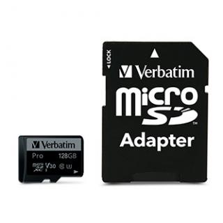 Verbatim pamäťová karta Pro MicroSD, 128GB, micro SDXC, 47044, UHS 3 (U3), s adaptérom