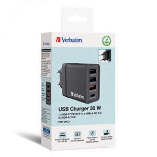 Verbatim Sieťový adaptér 30W, 4 porty, 1x USB-C, 3x USB-A