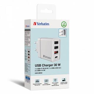 Verbatim Sieťový adaptér 30W, 4 porty, 1x USB-C, 3x USB-A