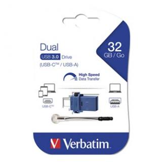 Verbatim USB flash disk OTG, USB 3.0, 32GB, Dual, modrý, 49966, USB A / USB C, s pútkom