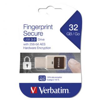 Verbatim USB flash disk, USB 3.0, 32GB, Fingerprint Secure, čierny, 49337, USB A, čítačka odtlačku prsta, AES 256-bit šifrovanie