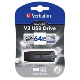 Verbatim USB flash disk, USB 3.0, 64GB, V3, Store N Go, čierny, 49174, USB A, s výsuvným konektorom