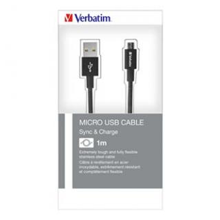 Verbatim USB kábel (2.0), USB A samec - microUSB samec, 1m, reversible, čierny, box, 48863
