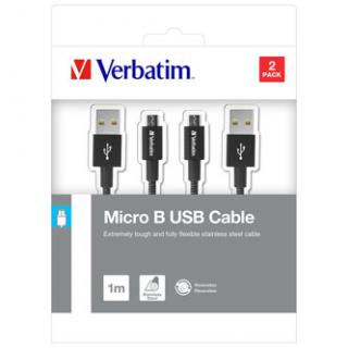 Verbatim USB kábel (2.0), USB A samec - microUSB samec, 1m, reversible, čierny, box, 48874, 2 kusy v balení: 2x 100 cm