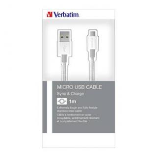 Verbatim USB kábel (2.0), USB A samec - microUSB samec, 1m, reversible, strieborný, box, 48862