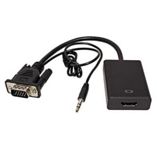 Video prevodník, VGA (D-sub) samec + audio jack (3.5mm) samec - HDMI samica, HDMI 1.3 - Standard, čierna, Logo blister