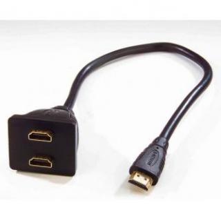 Video rozdvojka, HDMI samec - 2x HDMI samice, čierna, pozlatené konektory