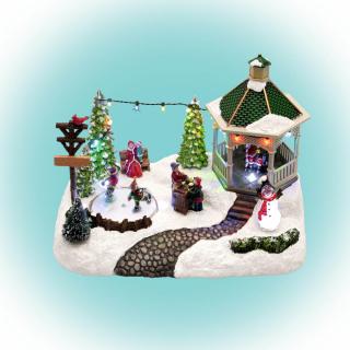 Dekorácia vianočná dedinka s korčuliarmi