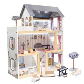 Domček pre bábiky MDF drevený s LED doplnkami 78cm ...
