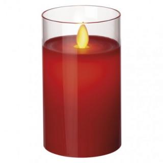 LED sviečka v skle, červená, 5×12,5cm, 2× AA
