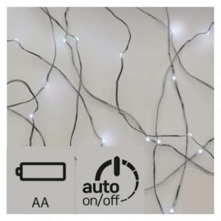 LED vianočná nano reťaz strieb., 0,9m, 2×AA, stud. ...