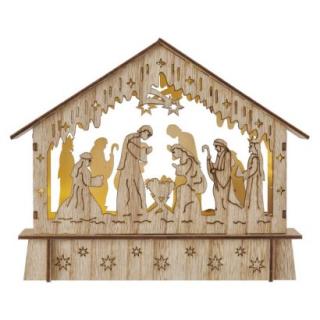 LED vianočný betlehem drevený, 15 cm, 2x AA, vnútorný, ...