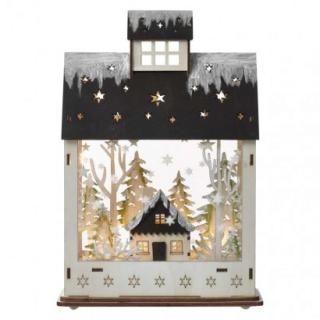 LED vianočný domček drevený, 30 cm, 2x AA, vnútorný, ...