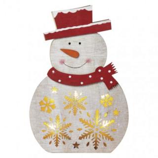 LED vianočný snehuliak drevený, 30cm, 2× AAA, teplá ...