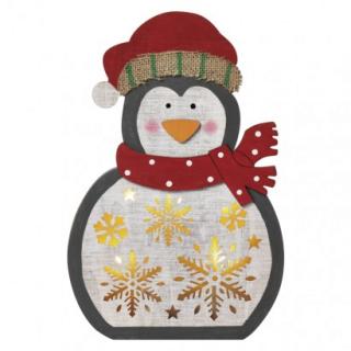 LED vianočný tučniak drevený, 30cm, 2× AAA, teplá b., ...