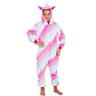 Plyšový overal Kigurumi - vzor jednorožec - 110-120 cm