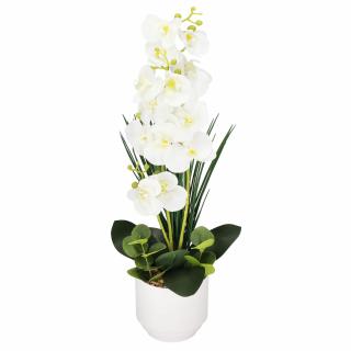 Springos Umelá orchidea v črepníku - 55,5 cm - biela