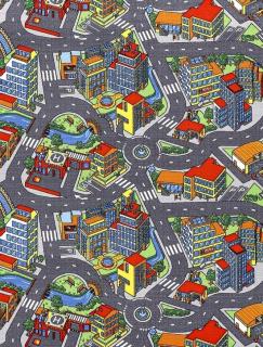 Metrážový detský koberec Clever town (Detský koberec v šírke)