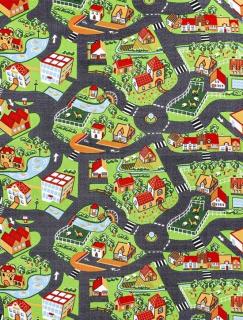 Metrážový detský koberec Crazy village (Detský koberec v šírke)