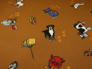 Metrážový detský koberec Farma hnedý (Detský slučkový koberec)