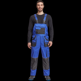 Bavlnené montérkové nohavice FF HANS s náprsenkou modrá/antracit