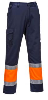 E049 - Reflexné nohavice dvojfarebné Portwest Combat tm.modrá/oranžová