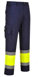 E049 - Reflexné nohavice dvojfarebné Portwest Combat tm. modrá/žltá