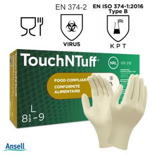 Jednorázové chemické rukavice TOUCH N TUFF ANSELL 69-318 LATEX NEPUDR